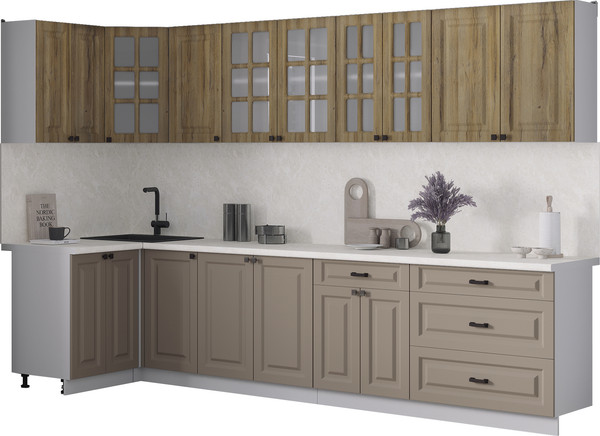 Изображение товара Кухонный гарнитур Интерлиния Мила Деко 1.2x3.2 (луна/дуб вотан/опал светлый)