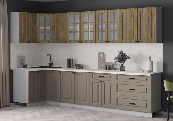 Изображение товара Кухонный гарнитур Интерлиния Мила Деко 1.2x3.2 (луна/дуб вотан/опал светлый)