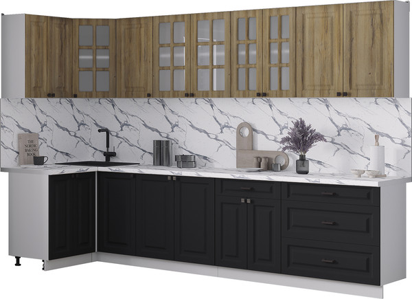 Изображение товара Кухонный гарнитур Интерлиния Мила Деко 1.2x3.2 (черный/дуб вотан/белый гранит)