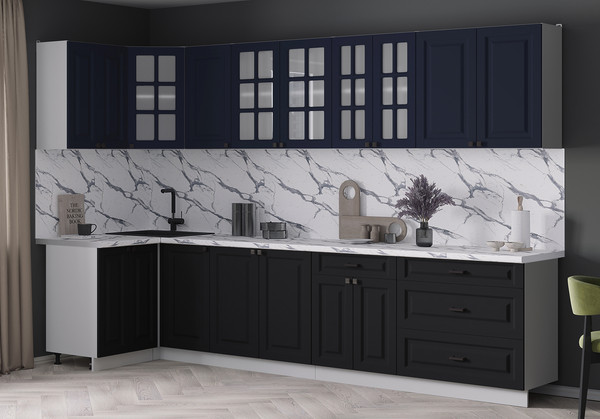 Изображение товара Кухонный гарнитур Интерлиния Мила Деко 1.2x3.2 (черный/индиго/белый гранит)