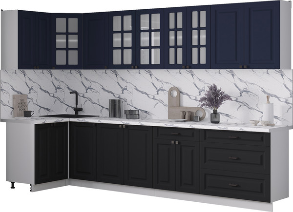 Изображение товара Кухонный гарнитур Интерлиния Мила Деко 1.2x3.2 (черный/индиго/белый гранит)