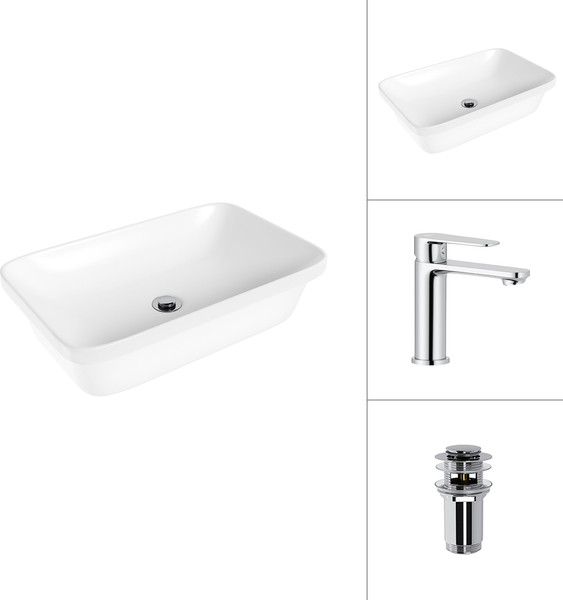 Изображение товара Умывальник со смесителем Lauter 21370 + Moon 21СK691C с донным клапаном 21190CH (хром)