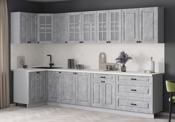 Изображение товара Кухонный гарнитур Интерлиния Мила Деко 1.2x3.2 (керамика/керамика/опал светлый)