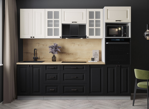 Изображение товара Кухонный гарнитур Интерлиния Мила Деко 2.6 (черный/белый/дуб бунратти)