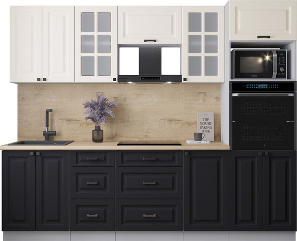 Изображение товара Кухонный гарнитур Интерлиния Мила Деко 2.6 (черный/белый/дуб бунратти)