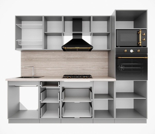 Изображение товара Кухонный гарнитур Интерлиния Мила Деко 2.6 (черный/белый/дуб бунратти)