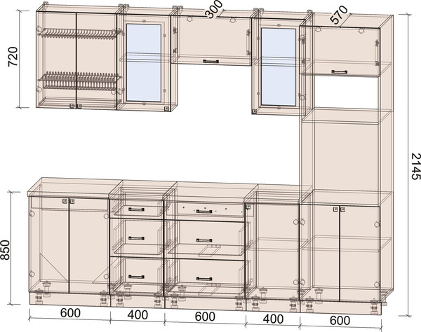 Изображение товара Кухонный гарнитур Интерлиния Мила Деко 2.6 (дуб вотан/дуб вотан/белый гранит)