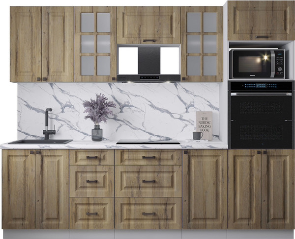 Изображение товара Кухонный гарнитур Интерлиния Мила Деко 2.6 (дуб вотан/дуб вотан/белый гранит)