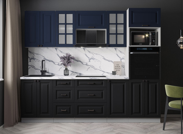 Изображение товара Кухонный гарнитур Интерлиния Мила Деко 2.6 (черный/индиго/белый гранит)