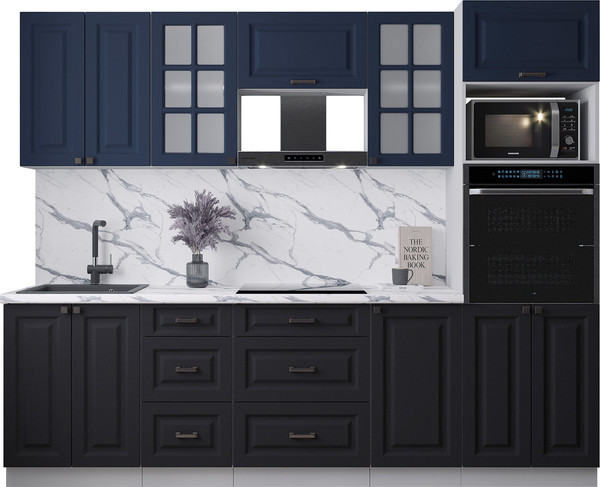 Изображение товара Кухонный гарнитур Интерлиния Мила Деко 2.6 (черный/индиго/белый гранит)