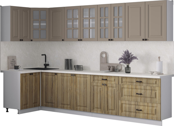 Изображение товара Кухонный гарнитур Интерлиния Мила Деко 1.2x3.2 (дуб вотан/луна/опал светлый)