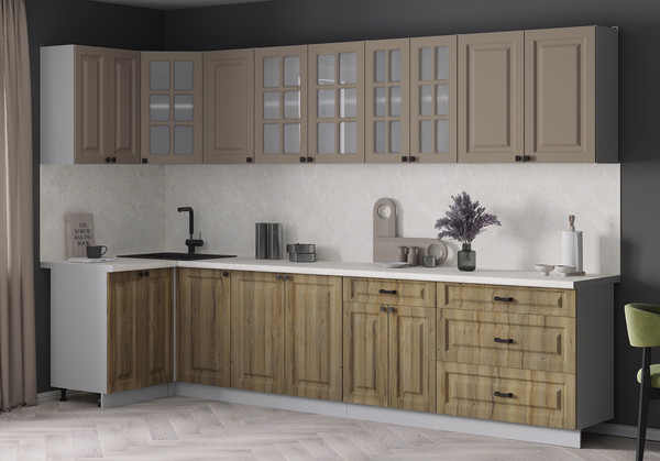 Изображение товара Кухонный гарнитур Интерлиния Мила Деко 1.2x3.2 (дуб вотан/луна/опал светлый)