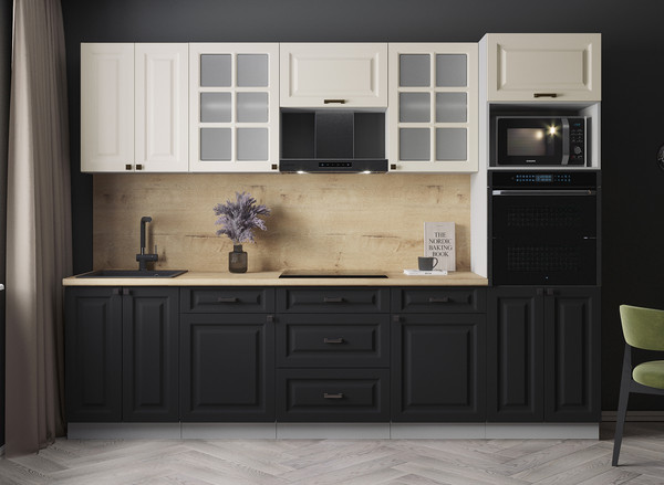Изображение товара Кухонный гарнитур Интерлиния Мила Деко 2.8 (черный/белый/дуб бунратти)