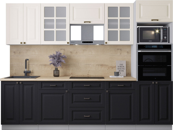 Изображение товара Кухонный гарнитур Интерлиния Мила Деко 2.8 (черный/белый/дуб бунратти)
