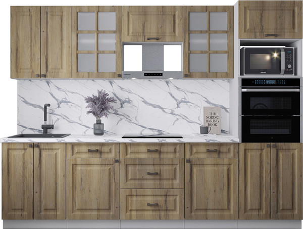 Изображение товара Кухонный гарнитур Интерлиния Мила Деко 2.8 (дуб вотан/дуб вотан/белый гранит)