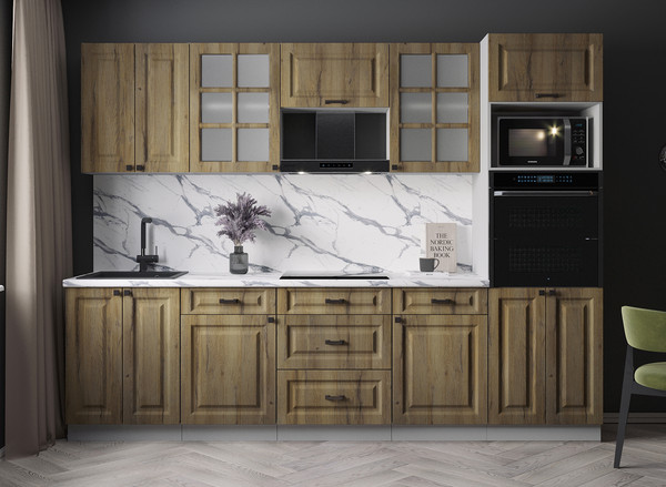 Изображение товара Кухонный гарнитур Интерлиния Мила Деко 2.8 (дуб вотан/дуб вотан/белый гранит)