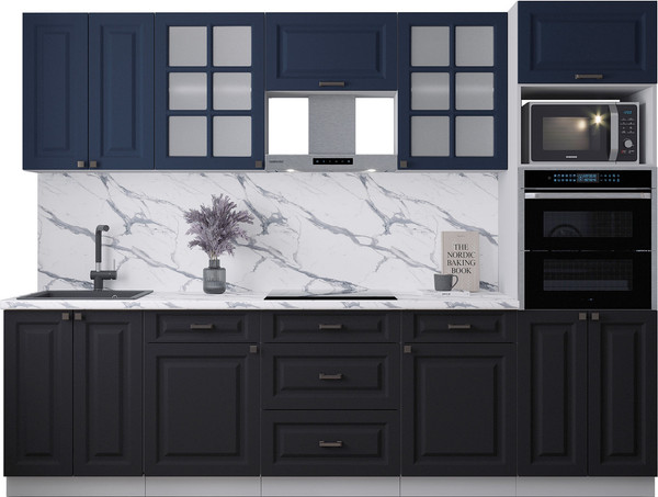 Изображение товара Кухонный гарнитур Интерлиния Мила Деко 2.8 (черный/индиго/белый гранит)