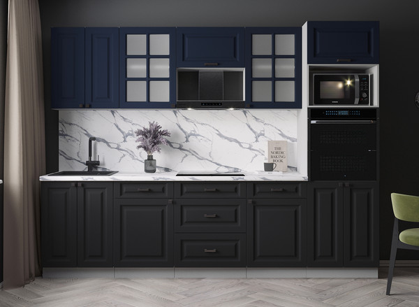 Изображение товара Кухонный гарнитур Интерлиния Мила Деко 2.8 (черный/индиго/белый гранит)
