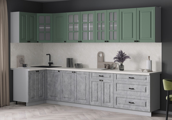 Изображение товара Кухонный гарнитур Интерлиния Мила Деко 1.2x3.2 (керамика/мята/опал светлый)