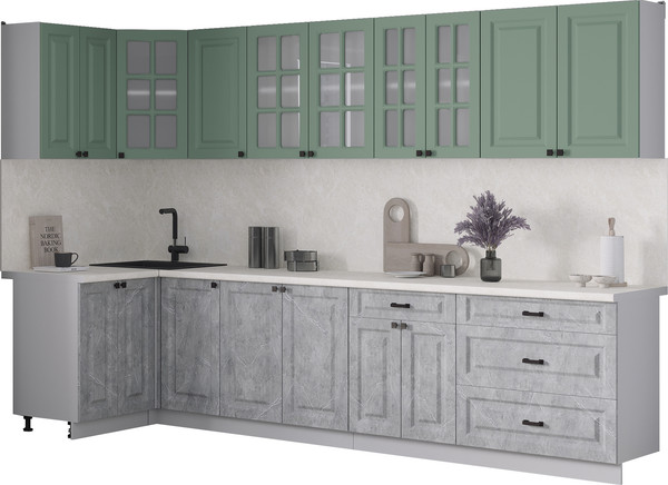 Изображение товара Кухонный гарнитур Интерлиния Мила Деко 1.2x3.2 (керамика/мята/опал светлый)