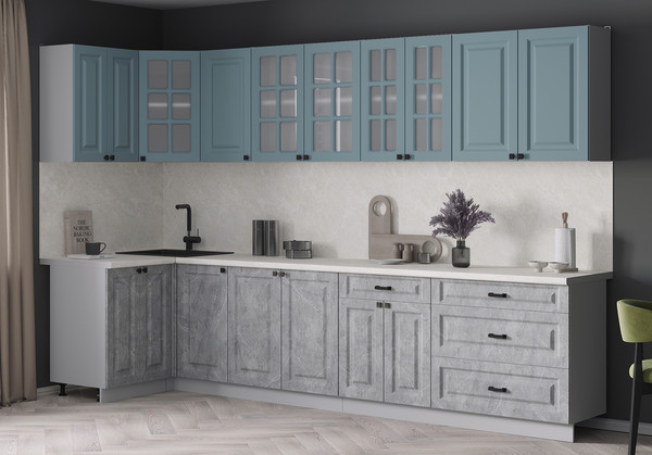 Изображение товара Кухонный гарнитур Интерлиния Мила Деко 1.2x3.2 (керамика/океан/опал светлый)