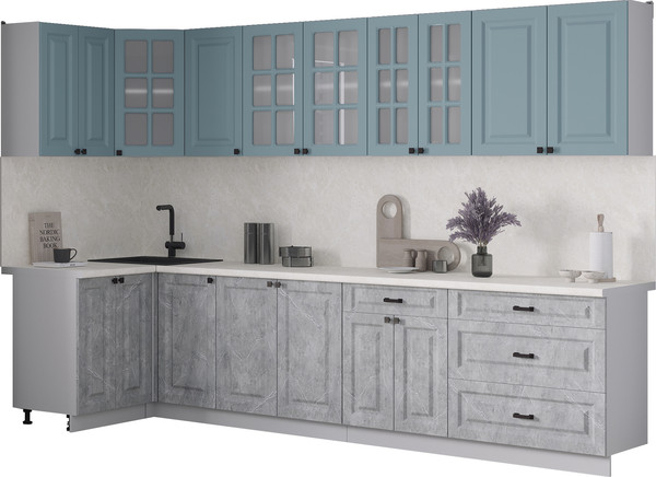 Изображение товара Кухонный гарнитур Интерлиния Мила Деко 1.2x3.2 (керамика/океан/опал светлый)