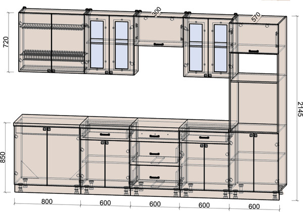 Изображение товара Кухонный гарнитур Интерлиния Мила Деко 3.2 (керамика/белый/опал светлый)