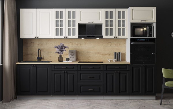 Изображение товара Кухонный гарнитур Интерлиния Мила Деко 3.2 (черный/белый/дуб бунратти)