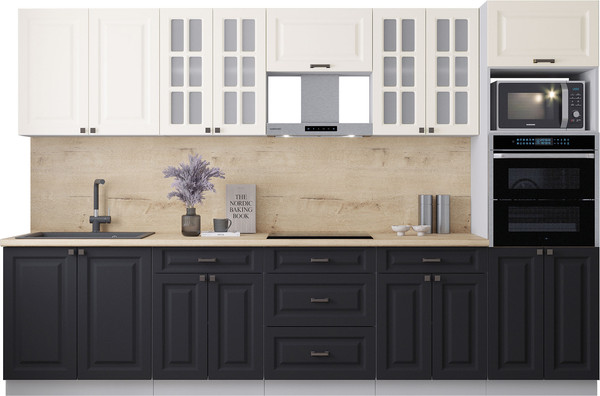 Изображение товара Кухонный гарнитур Интерлиния Мила Деко 3.2 (черный/белый/дуб бунратти)