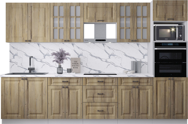 Изображение товара Кухонный гарнитур Интерлиния Мила Деко 3.2 (дуб вотан/дуб вотан/белый гранит)