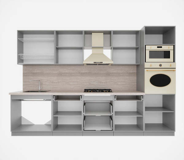 Изображение товара Кухонный гарнитур Интерлиния Мила Деко 3.2 (дуб вотан/дуб вотан/белый гранит)