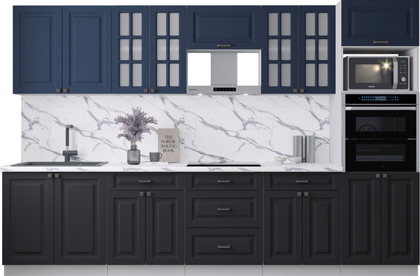 Изображение товара Кухонный гарнитур Интерлиния Мила Деко 3.2 (черный/индиго/белый гранит)