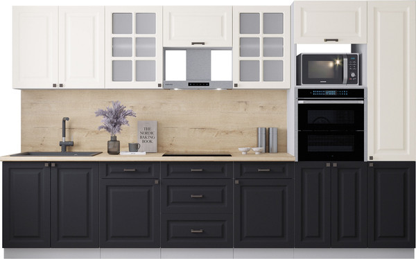 Изображение товара Кухонный гарнитур Интерлиния Мила Деко 3.4 (черный/белый/дуб бунратти)