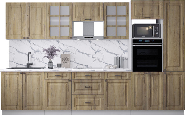 Изображение товара Кухонный гарнитур Интерлиния Мила Деко 3.4 (дуб вотан/дуб вотан/белый гранит)