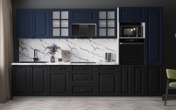 Изображение товара Кухонный гарнитур Интерлиния Мила Деко 3.4 (черный/индиго/белый гранит)