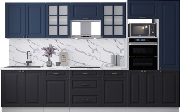 Изображение товара Кухонный гарнитур Интерлиния Мила Деко 3.4 (черный/индиго/белый гранит)