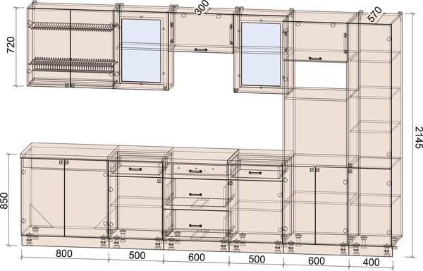 Изображение товара Кухонный гарнитур Интерлиния Мила Деко 3.4 (керамика/мята/опал светлый)