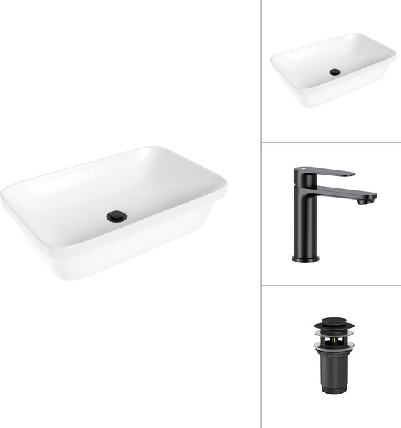 Изображение товара Умывальник со смесителем Lauter 21370 + Moon 21СК691BS с донным клапаном 21190B (черный матовый)