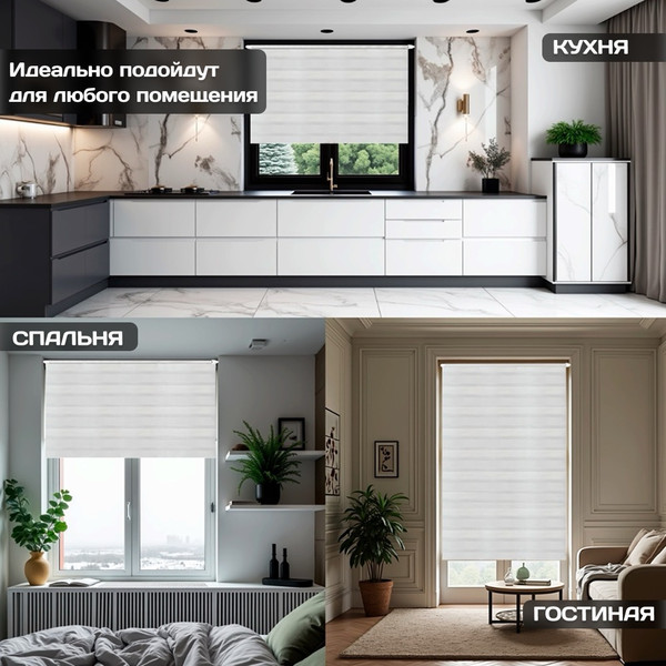 Изображение товара Рулонная штора Sundays Home Лайнс 57х160 с 2-мя направляющими LM-15 150см (белый)