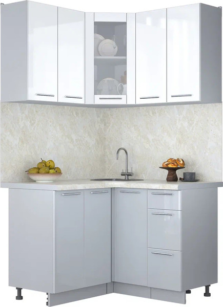 Изображение товара Кухонный гарнитур Интерлиния Мила Пластик 1.2x1.2 (белый глянец/туманный глянец/опал светлый)