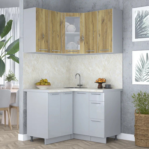 Изображение товара Кухонный гарнитур Интерлиния Мила Пластик 1.2x1.2 (дуб эпоксид/туманный глянец/опал светлый)