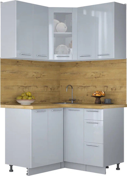 Изображение товара Кухонный гарнитур Интерлиния Мила Пластик 1.2x1.2 (туманный глянец/туманный глянец/дуб бунратти)
