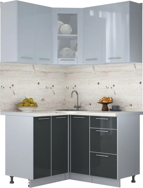 Изображение товара Кухонный гарнитур Интерлиния Мила Пластик 1.2x1.3 (туманный глянец/антрацит/бискайская сосна)
