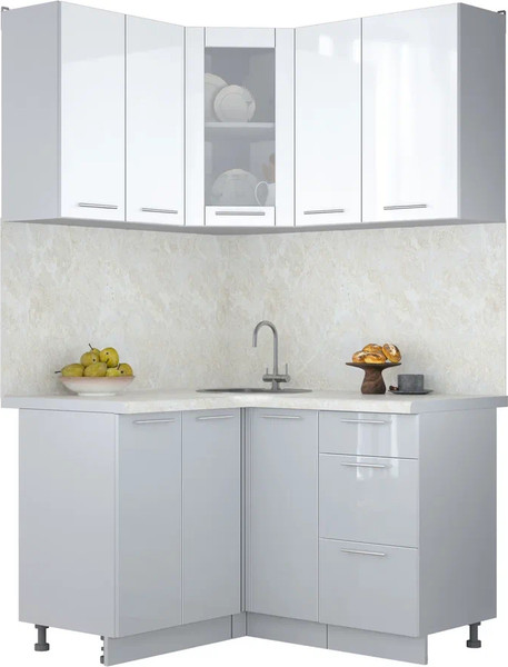 Изображение товара Кухонный гарнитур Интерлиния Мила Пластик 1.2x1.3 (белый глянец/туманный глянец/опал светлый)