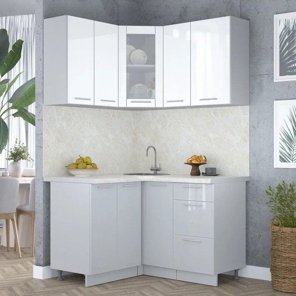 Изображение товара Кухонный гарнитур Интерлиния Мила Пластик 1.2x1.3 (белый глянец/туманный глянец/опал светлый)