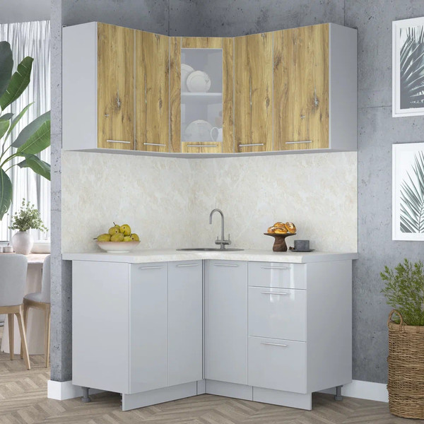 Изображение товара Кухонный гарнитур Интерлиния Мила Пластик 1.2x1.3 (дуб эпоксид/туманный глянец/опал светлый)