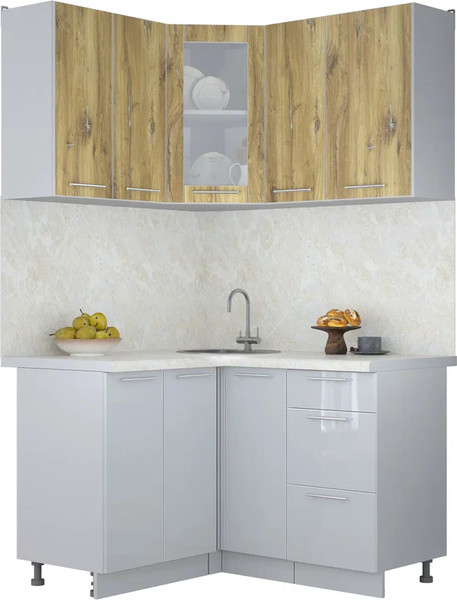 Изображение товара Кухонный гарнитур Интерлиния Мила Пластик 1.2x1.3 (дуб эпоксид/туманный глянец/опал светлый)