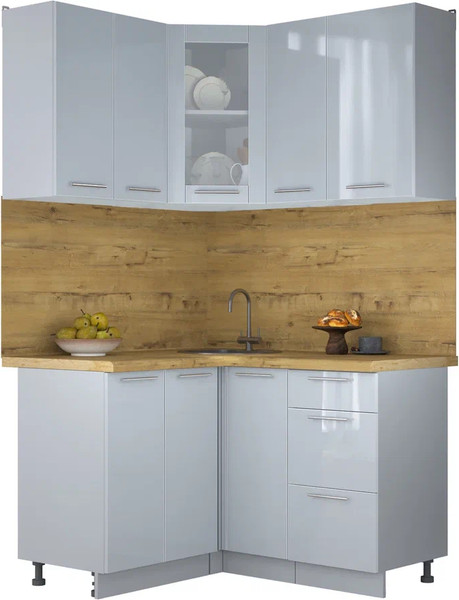 Изображение товара Кухонный гарнитур Интерлиния Мила Пластик 1.2x1.3 (туманный глянец/туманный глянец/дуб бунратти)