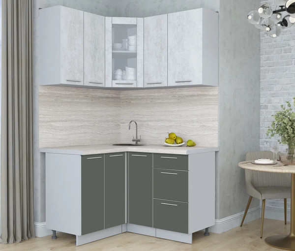 Изображение товара Кухонный гарнитур Интерлиния Мила Пластик 1.2x1.3 (оксид светлый/шторм/травертин серый)