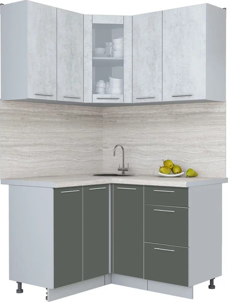 Изображение товара Кухонный гарнитур Интерлиния Мила Пластик 1.2x1.3 (оксид светлый/шторм/травертин серый)